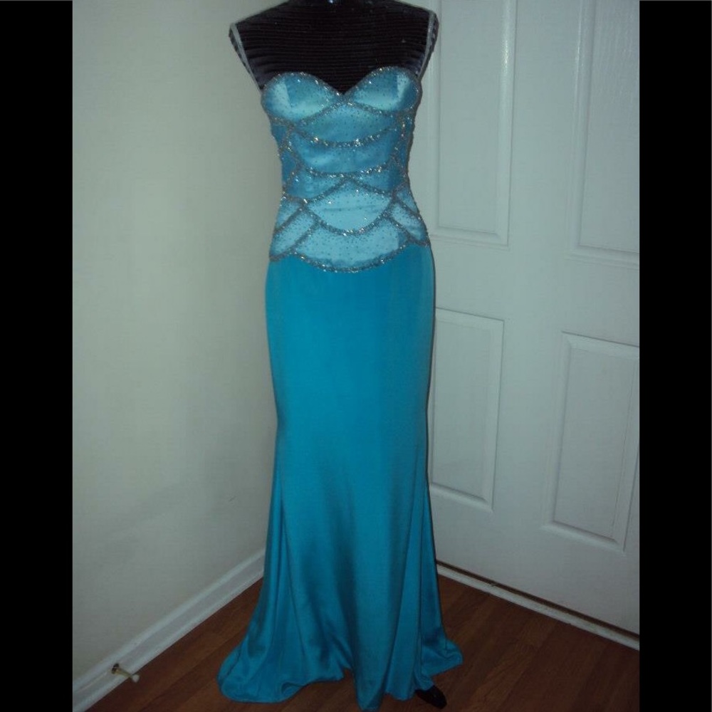 Beautiful Strapless Light Blue Pearl Beaded Birthday Party Dress Formal Prom Evening Dress Y8120 main image 0